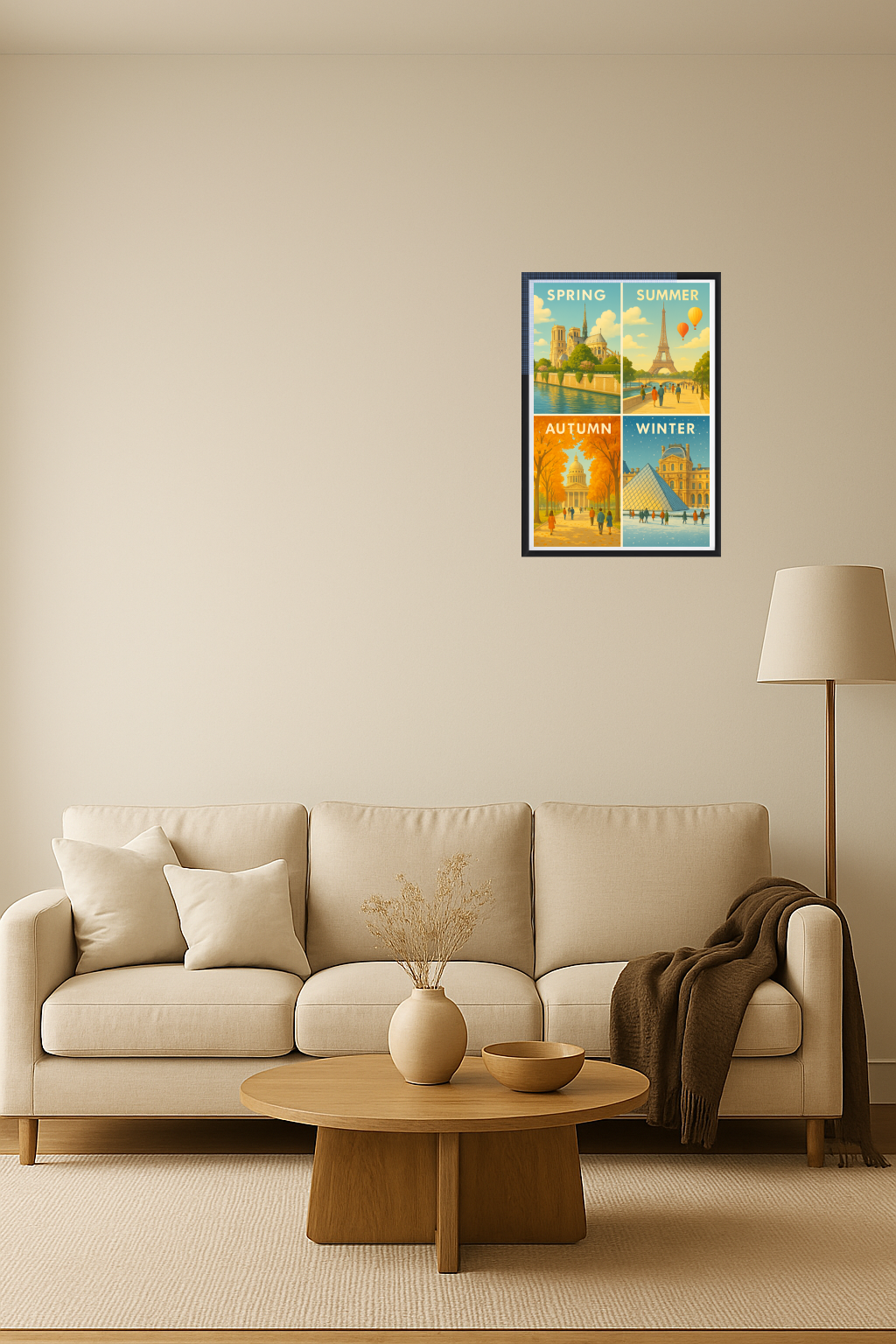 Affiche "Les 4 Saisons à Paris" - Illustration Vintage Panthéon - Décoration Murale Automne et Saisons