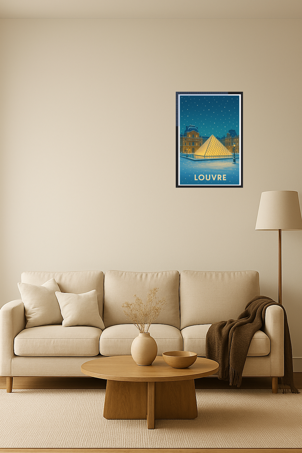 Affiche "Le Louvre en Hiver" - Illustration Vintage Paris sous la Neige - Souvenir Musée du Louvre