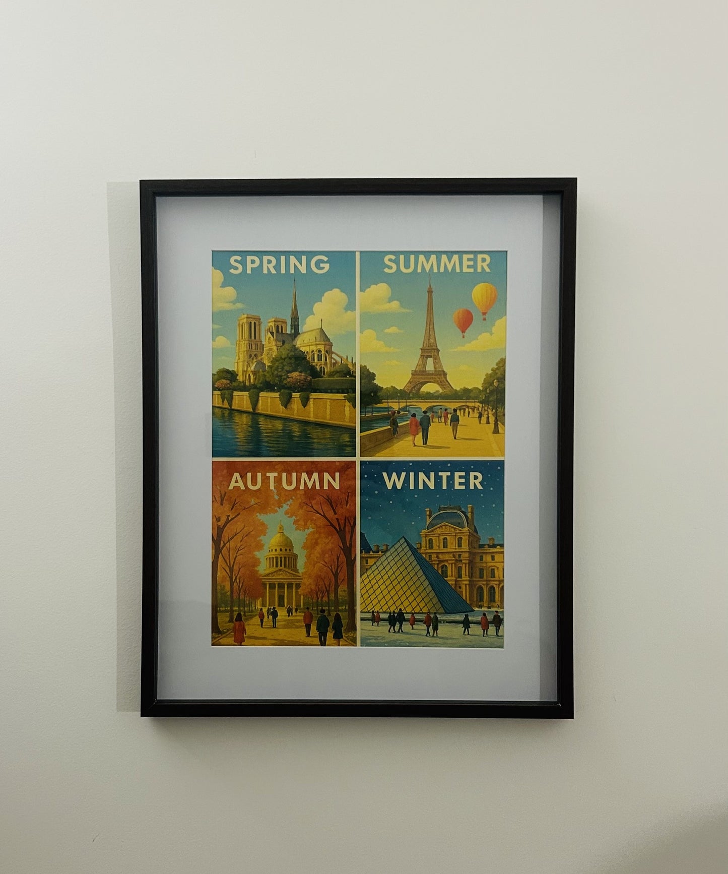 Affiche "Les 4 Saisons à Paris" - Illustration Vintage Panthéon - Décoration Murale Automne et Saisons