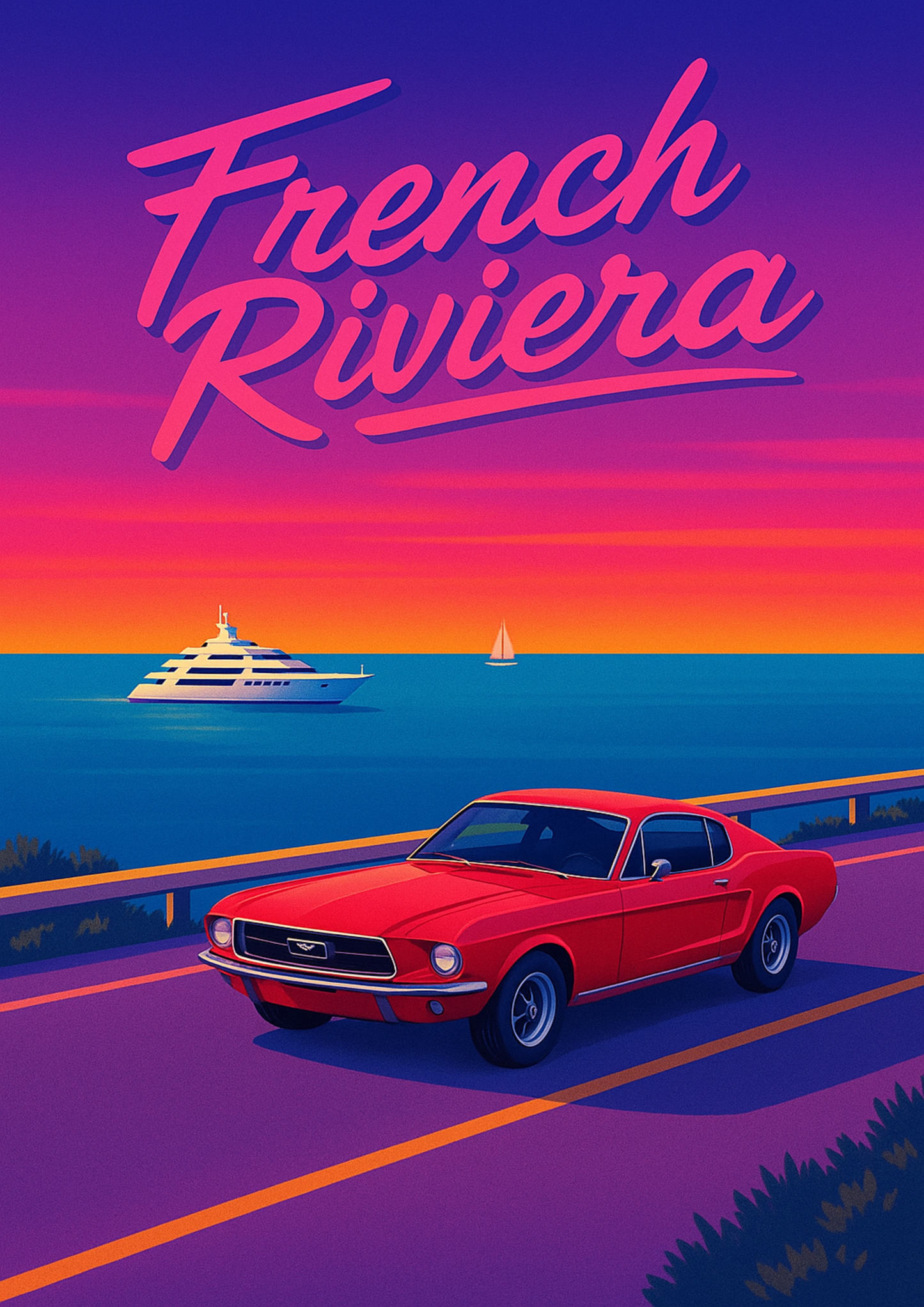 Affiche "French Riviera" - Illustration Vintage Côte d'Azur - Décoration Murale Méditerranée