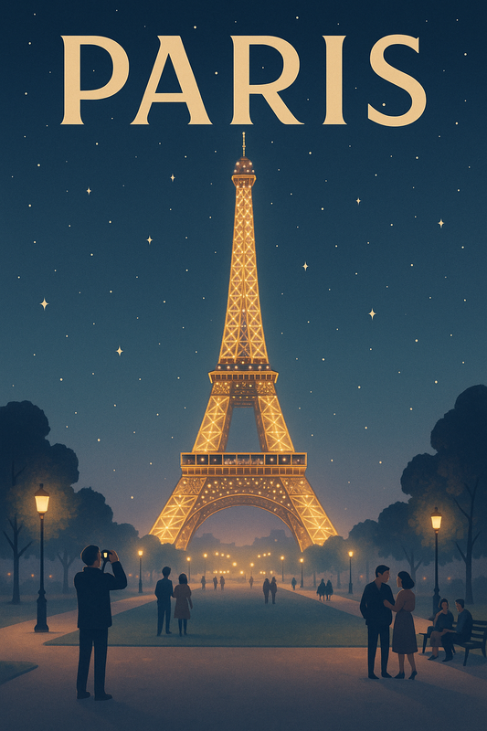 Affiche "Tour Eiffel" - Illustration Vintage Paris Illuminé - Décoration Murale Ville Lumière