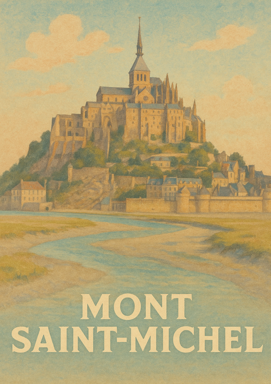 Affiche "Mont Saint-Michel" - Illustration Vintage Normandie - Décoration Murale Monument Français