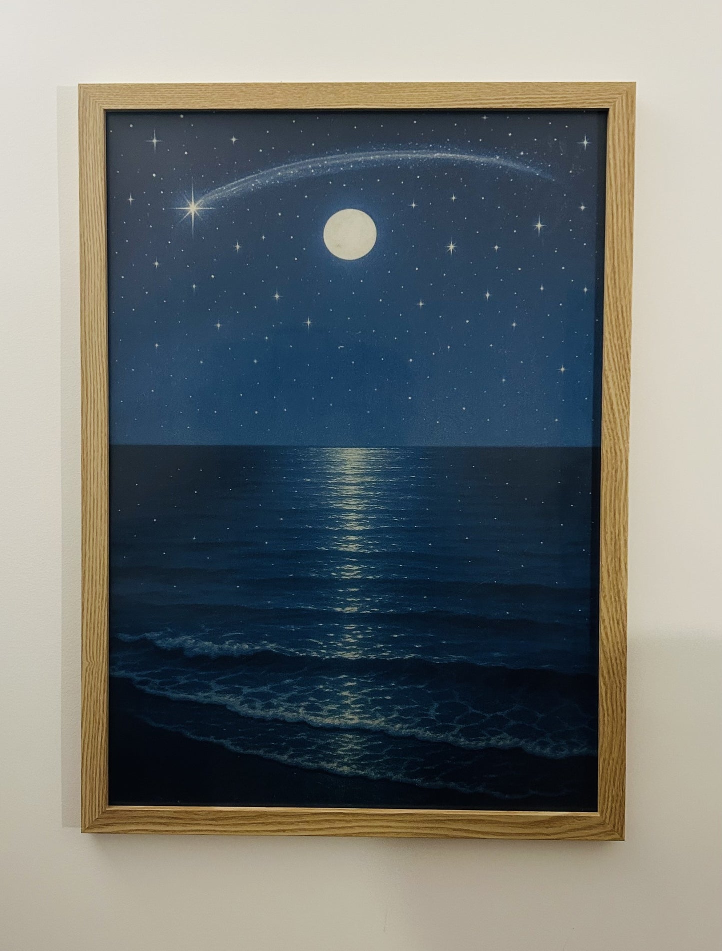 Affiche "Night Beach" - Illustration Vintage Bord de Mer sous la Lune - Décoration Murale Marine