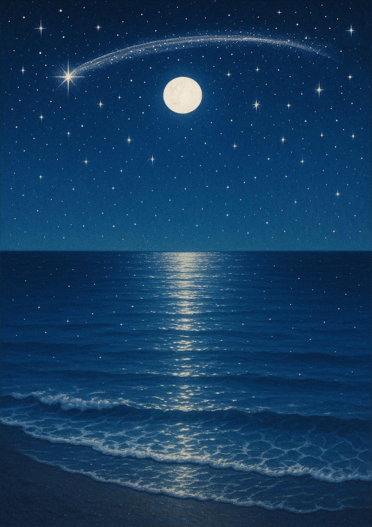 Affiche "Night Beach" - Illustration Vintage Bord de Mer sous la Lune - Décoration Murale Marine