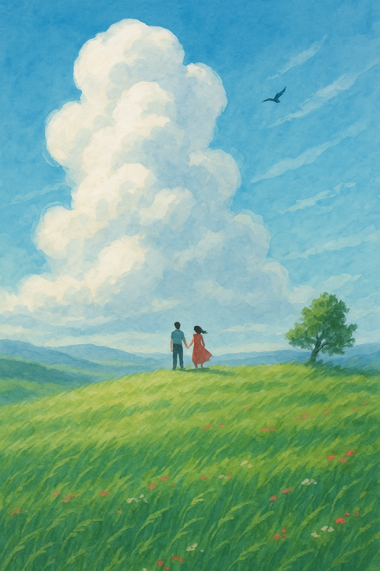 Affiche "Balade" - Illustration Vintage Couple Champêtre - Décoration Murale Nature et Romantisme